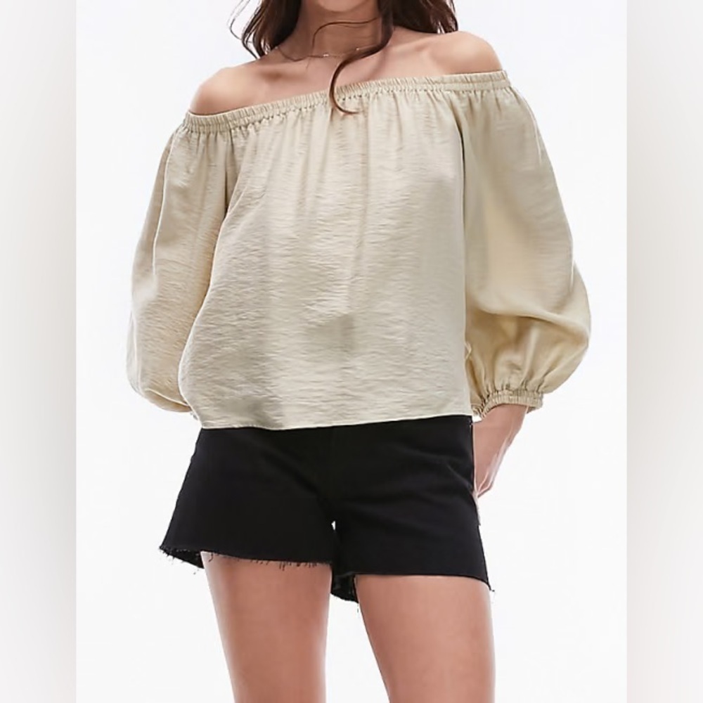 NWT Topshop Cream Flowy Off the Shoulder Bubble Sleeve Top Size 12